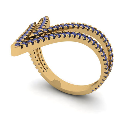 0.525 cttw Simulated Tanzanite Statement Engagement Ring - Solid Yellow Gold (VVS1, Round Cut,1.0mm)