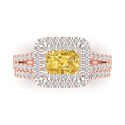 3.05 cttw Emerald Cut Natural Citrine Bridal Set - Solid Rose Gold Engagement Ring & Wedding Band