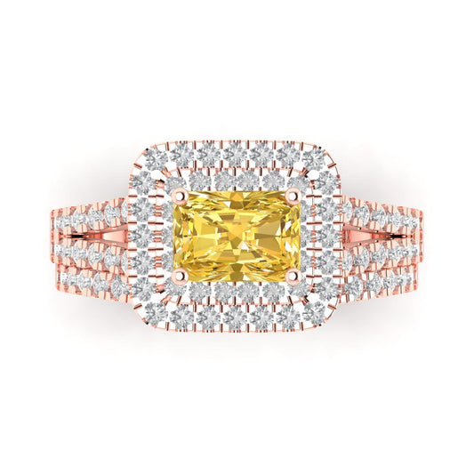 3.05 cttw Emerald Cut Natural Citrine Bridal Set - Solid Rose Gold Engagement Ring & Wedding Band