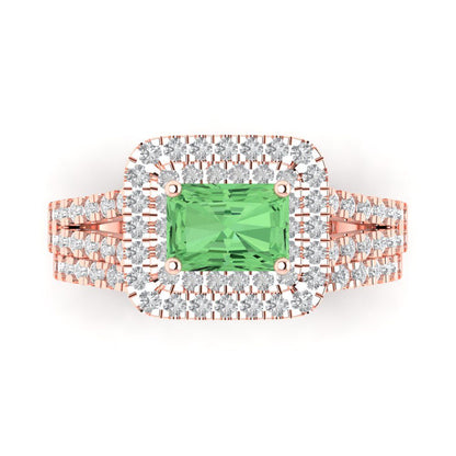 3.05 cttw Emerald Cut Simulated Green Diamond Bridal Set - Solid Rose Gold Engagement Ring & Wedding Band