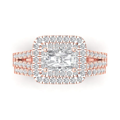 3.05 cttw Emerald Cut Zirconia Simulated Diamond Bridal Set - Solid Rose Gold Engagement Ring & Wedding Band