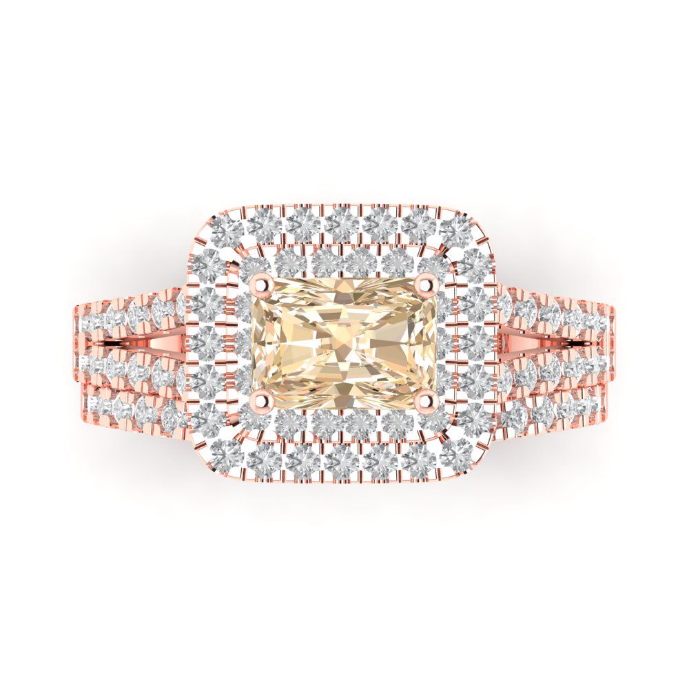3.05 cttw Emerald Cut Natural Morganite Bridal Set - Solid Rose Gold Engagement Ring & Wedding Band