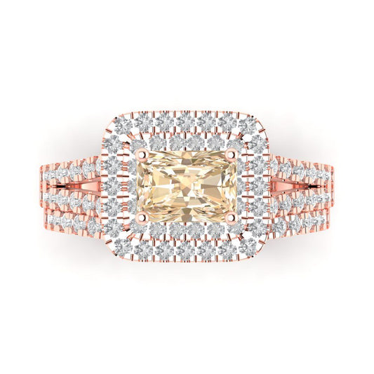 3.05 cttw Emerald Cut Natural Morganite Bridal Set - Solid Rose Gold Engagement Ring & Wedding Band