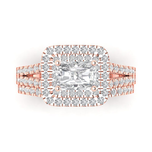 3.05 cttw Emerald Cut Moissanite Bridal Set - Solid Rose Gold Engagement Ring & Wedding Band