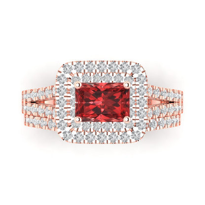 3.05 cttw Emerald Cut Natural Garnet Bridal Set - Solid Rose Gold Engagement Ring & Wedding Band