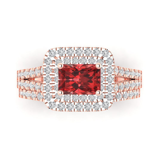 3.05 cttw Emerald Cut Natural Garnet Bridal Set - Solid Rose Gold Engagement Ring & Wedding Band