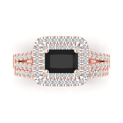 3.05 cttw Emerald Cut Natural Onyx Bridal Set - Solid Rose Gold Engagement Ring & Wedding Band