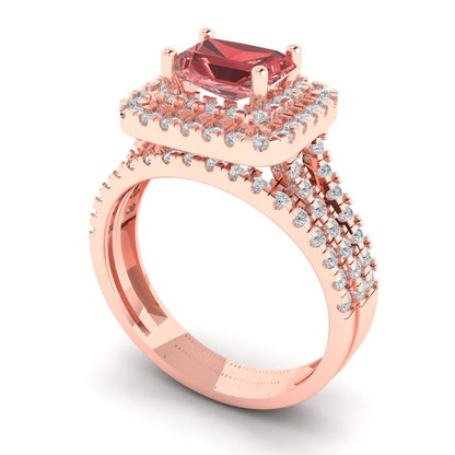 3.05 cttw Emerald Cut Natural Garnet Bridal Set - Solid Rose Gold Engagement Ring & Wedding Band