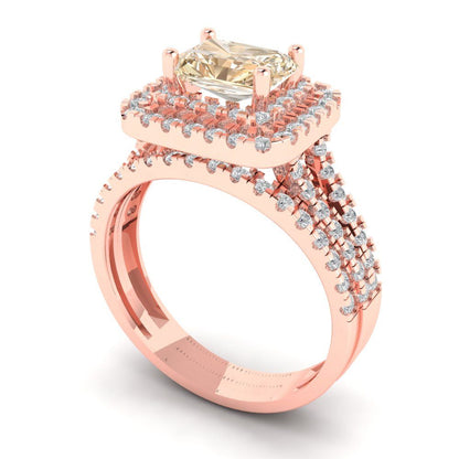 3.05 cttw Emerald Cut Natural Morganite Bridal Set - Solid Rose Gold Engagement Ring & Wedding Band
