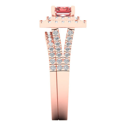 3.05 cttw Emerald Cut Natural Garnet Bridal Set - Solid Rose Gold Engagement Ring & Wedding Band