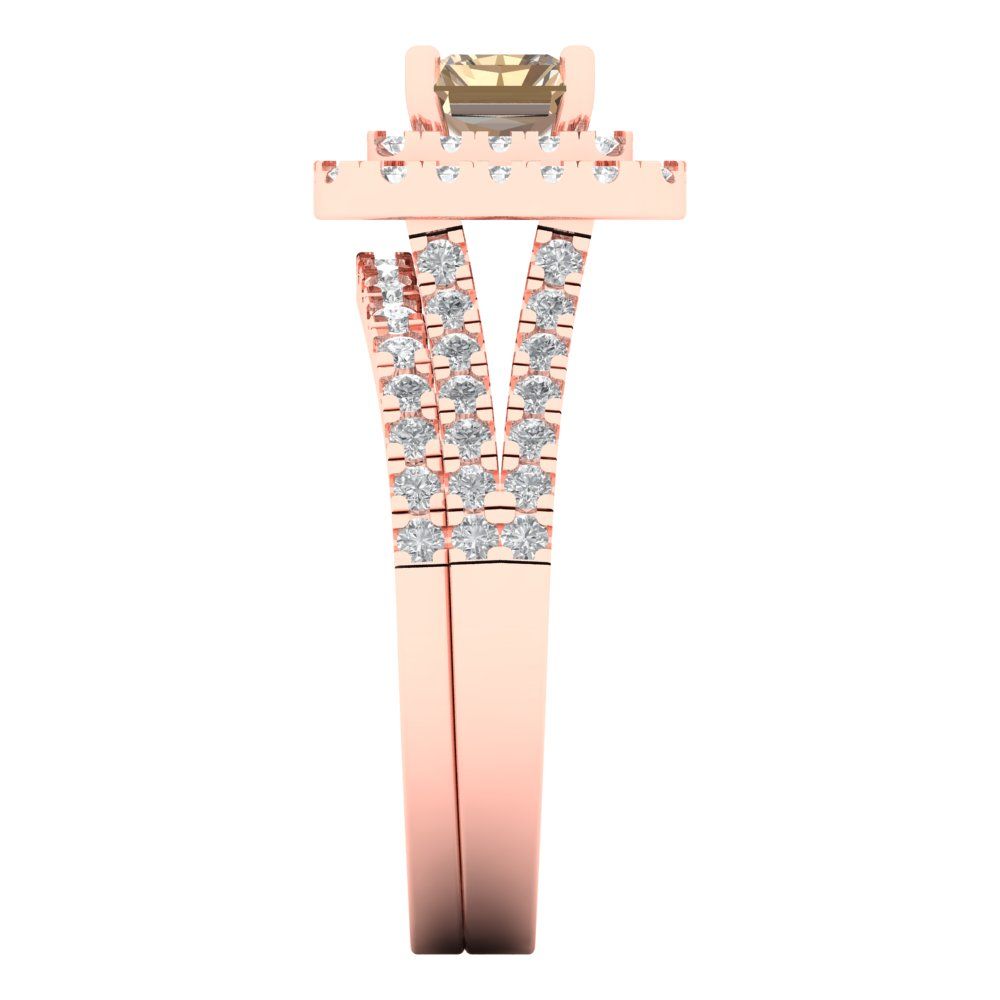 3.05 cttw Emerald Cut Yellow Moissanite Bridal Set - Solid Rose Gold Engagement Ring & Wedding Band