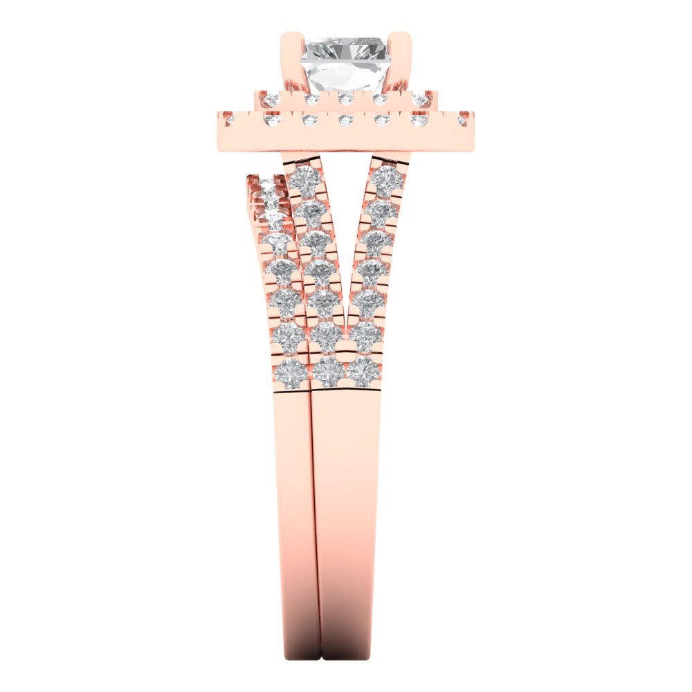 3.05 cttw Emerald Cut Moissanite Bridal Set - Solid Rose Gold Engagement Ring & Wedding Band