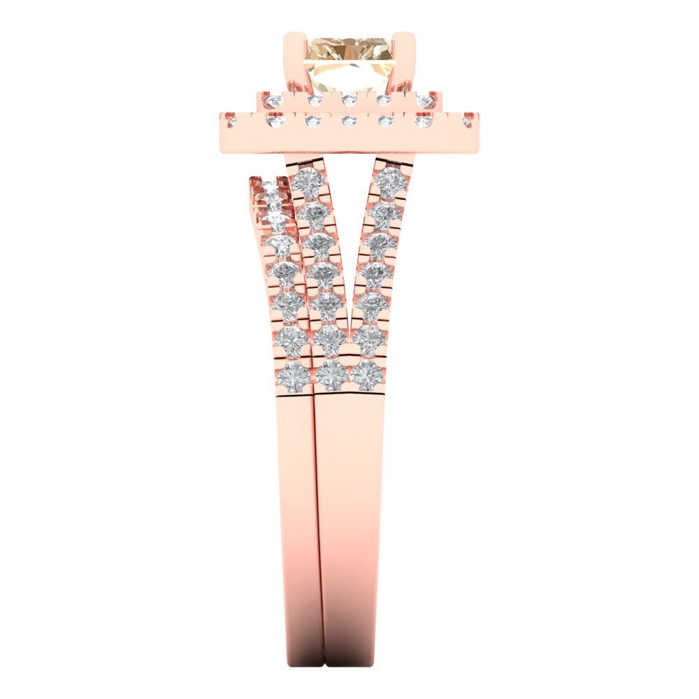 3.05 cttw Emerald Cut Natural Morganite Bridal Set - Solid Rose Gold Engagement Ring & Wedding Band