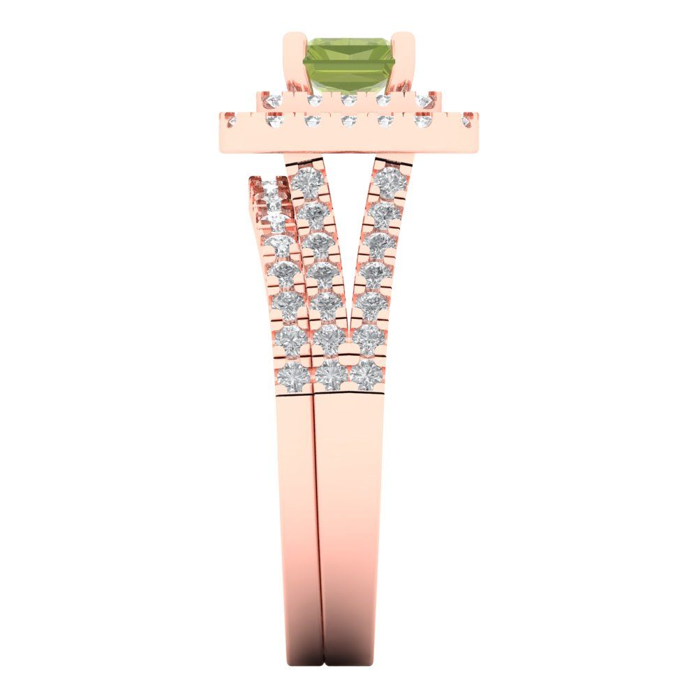 3.05 cttw Emerald Cut Natural Peridot Bridal Set - Solid Rose Gold Engagement Ring & Wedding Band