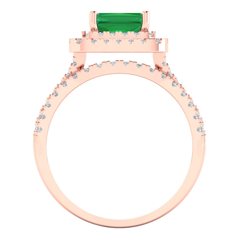 3.05 cttw Emerald Cut Simulated Emerald Bridal Set - Solid Rose Gold Engagement Ring & Wedding Band