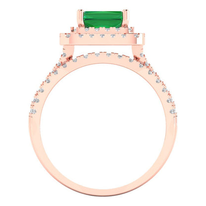 3.05 cttw Emerald Cut Simulated Emerald Bridal Set - Solid Rose Gold Engagement Ring & Wedding Band