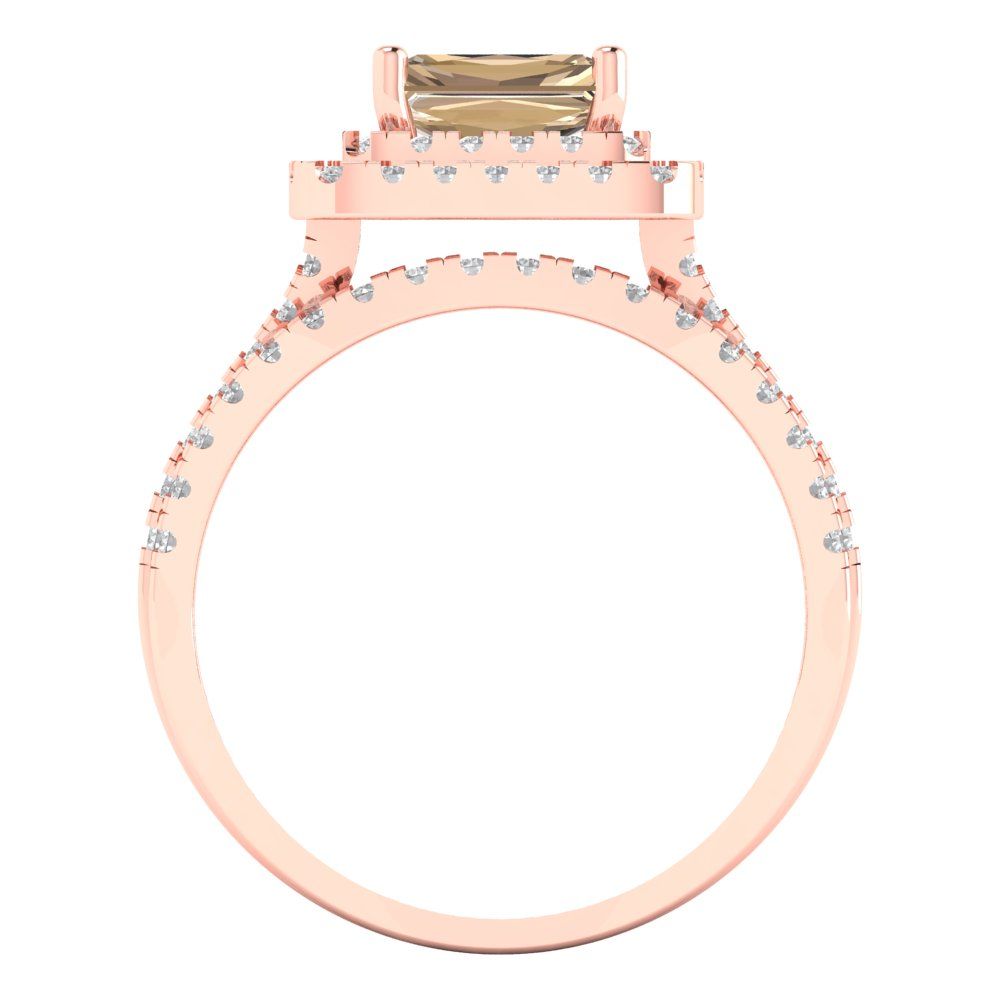 3.05 cttw Emerald Cut Yellow Moissanite Bridal Set - Solid Rose Gold Engagement Ring & Wedding Band