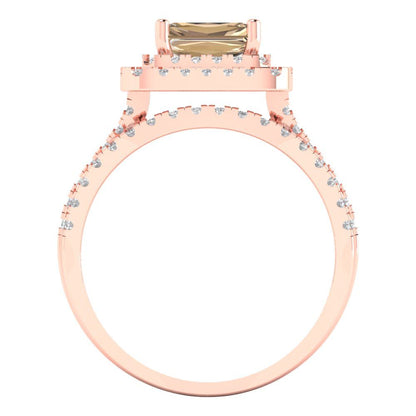 3.05 cttw Emerald Cut Yellow Moissanite Bridal Set - Solid Rose Gold Engagement Ring & Wedding Band