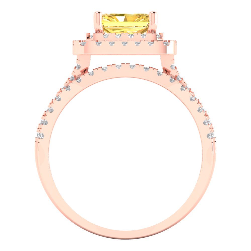3.05 cttw Emerald Cut Natural Citrine Bridal Set - Solid Rose Gold Engagement Ring & Wedding Band