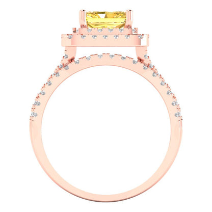 3.05 cttw Emerald Cut Natural Citrine Bridal Set - Solid Rose Gold Engagement Ring & Wedding Band