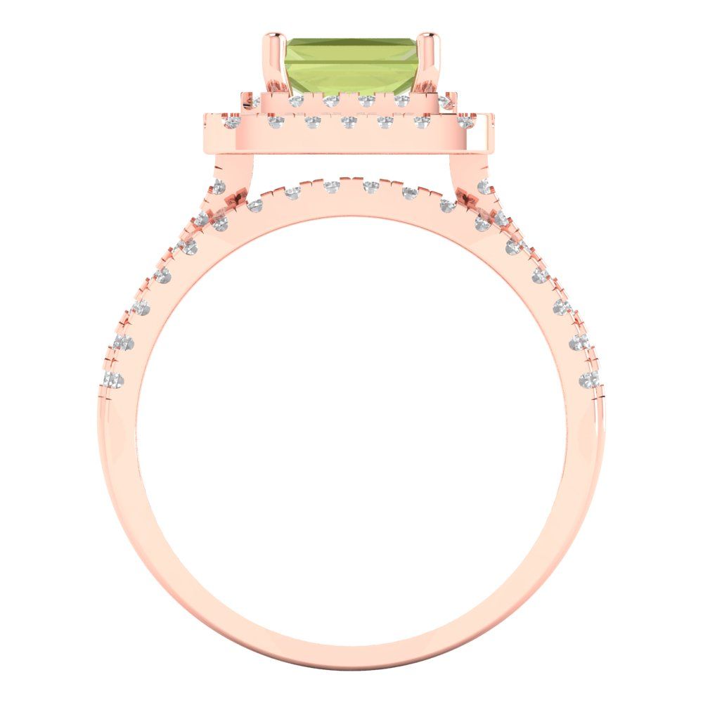 3.05 cttw Emerald Cut Natural Peridot Bridal Set - Solid Rose Gold Engagement Ring & Wedding Band