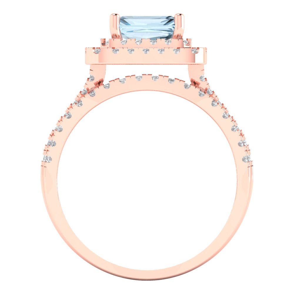 3.05 cttw Emerald Cut Natural Swiss Blue Topaz Bridal Set - Solid Rose Gold Engagement Ring & Wedding Band
