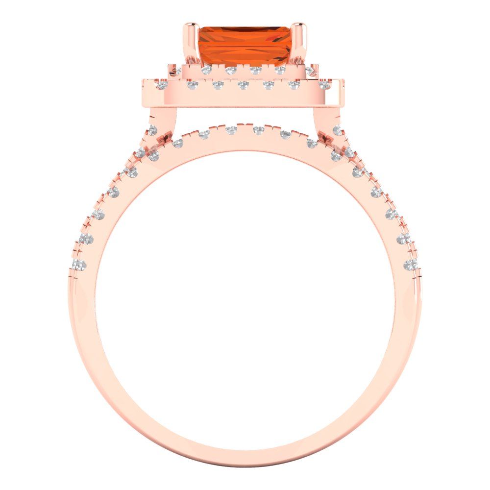 3.05 cttw Emerald Cut Simulated Ruby Bridal Set - Solid Rose Gold Engagement Ring & Wedding Band