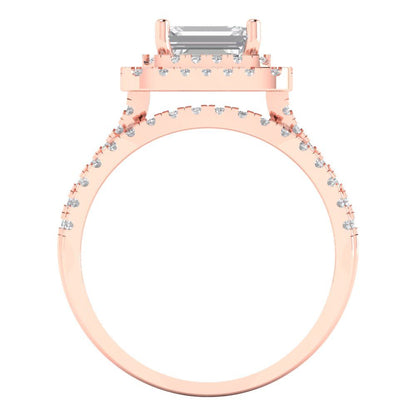 3.05 cttw Emerald Cut Zirconia Simulated Diamond Bridal Set - Solid Rose Gold Engagement Ring & Wedding Band