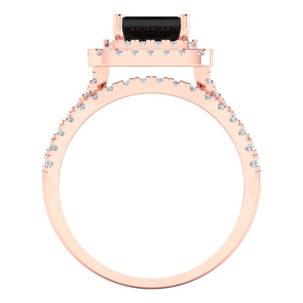 3.05 cttw Emerald Cut Natural Onyx Bridal Set - Solid Rose Gold Engagement Ring & Wedding Band