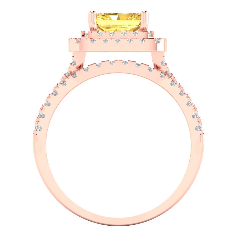 3.05 cttw Emerald Cut Simulated Yellow Diamond Bridal Set - Solid Rose Gold Engagement Ring & Wedding Band