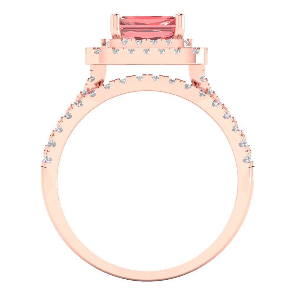 3.05 cttw Emerald Cut Natural Garnet Bridal Set - Solid Rose Gold Engagement Ring & Wedding Band