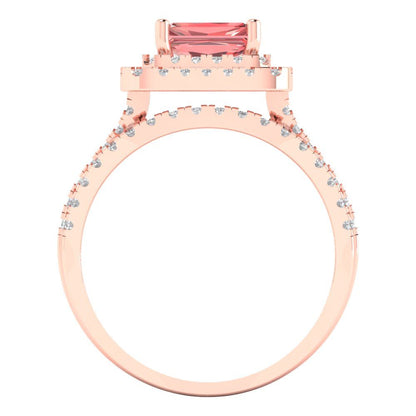 3.05 cttw Emerald Cut Natural Garnet Bridal Set - Solid Rose Gold Engagement Ring & Wedding Band