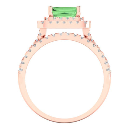 3.05 cttw Emerald Cut Simulated Green Diamond Bridal Set - Solid Rose Gold Engagement Ring & Wedding Band