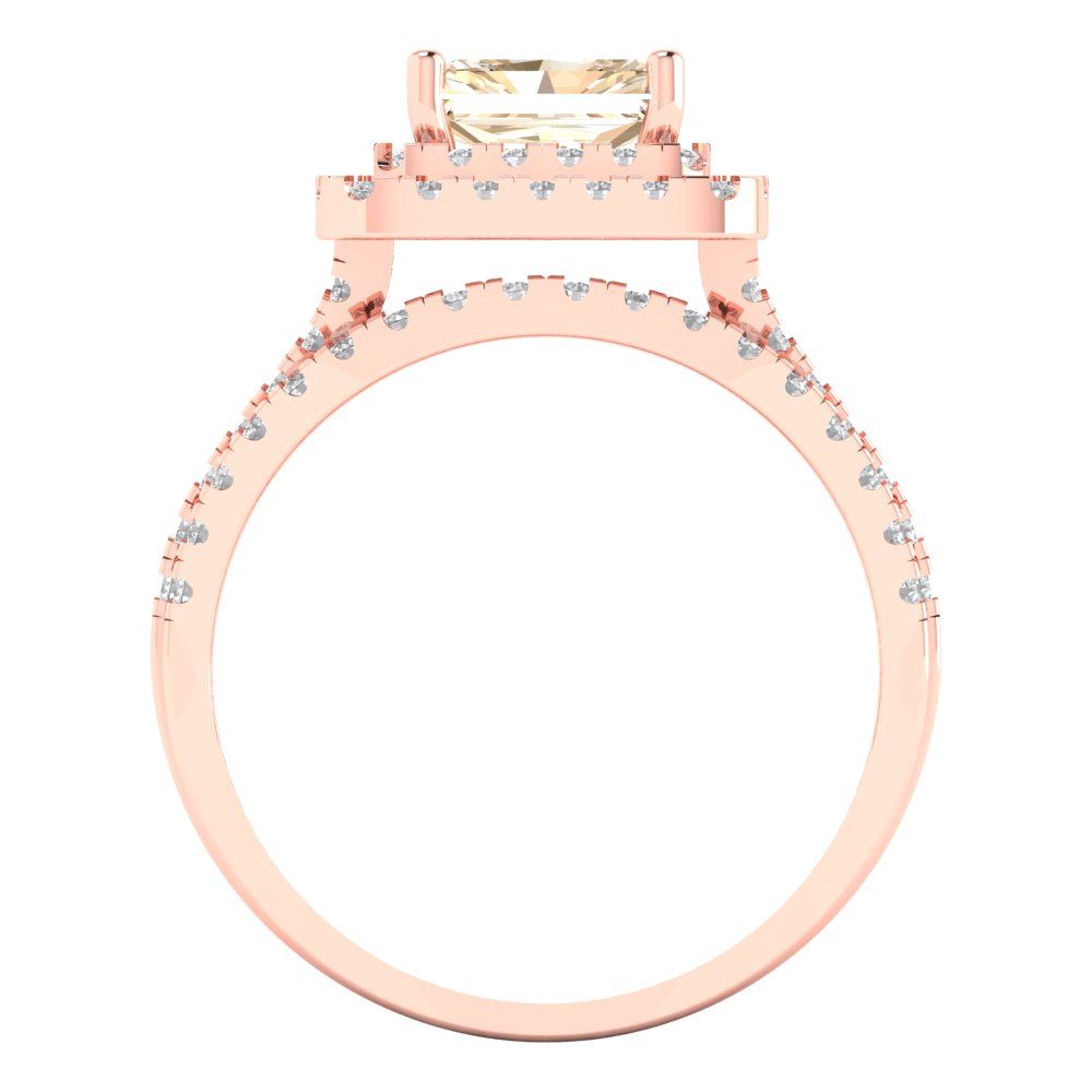 3.05 cttw Emerald Cut Natural Morganite Bridal Set - Solid Rose Gold Engagement Ring & Wedding Band