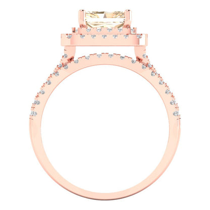 3.05 cttw Emerald Cut Natural Morganite Bridal Set - Solid Rose Gold Engagement Ring & Wedding Band