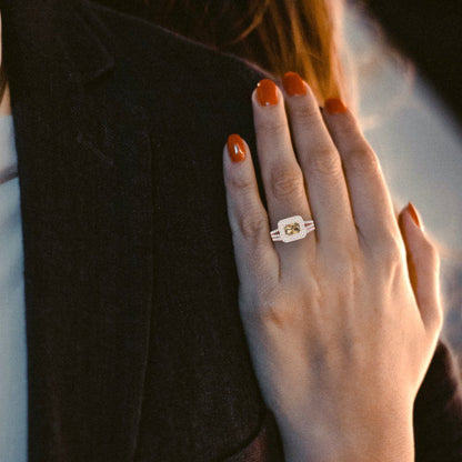 3.05 cttw Emerald Cut Simulated Champagne Diamond Bridal Set - Solid Rose Gold Engagement Ring & Wedding Band