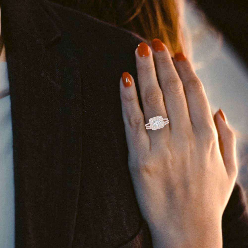 3.05 cttw Emerald Cut Moissanite Bridal Set - Solid Rose Gold Engagement Ring & Wedding Band