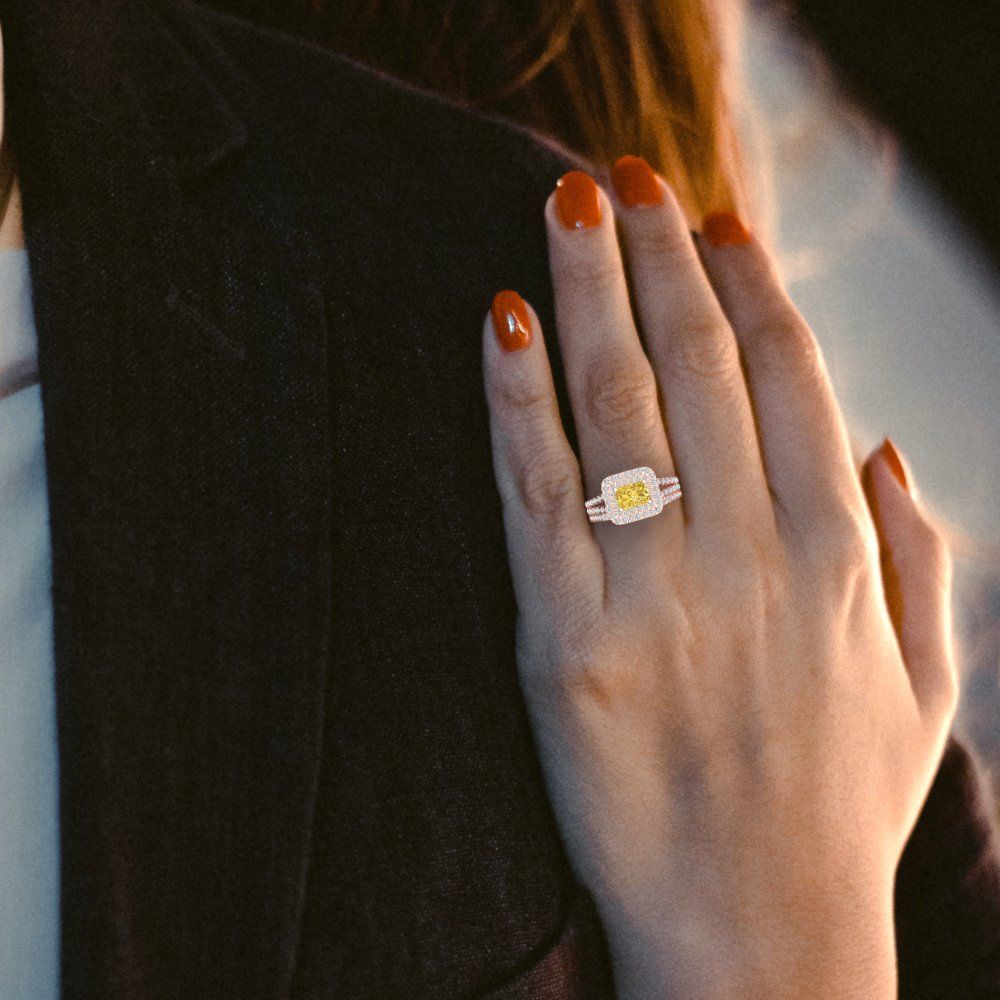3.05 cttw Emerald Cut Natural Citrine Bridal Set - Solid Rose Gold Engagement Ring & Wedding Band