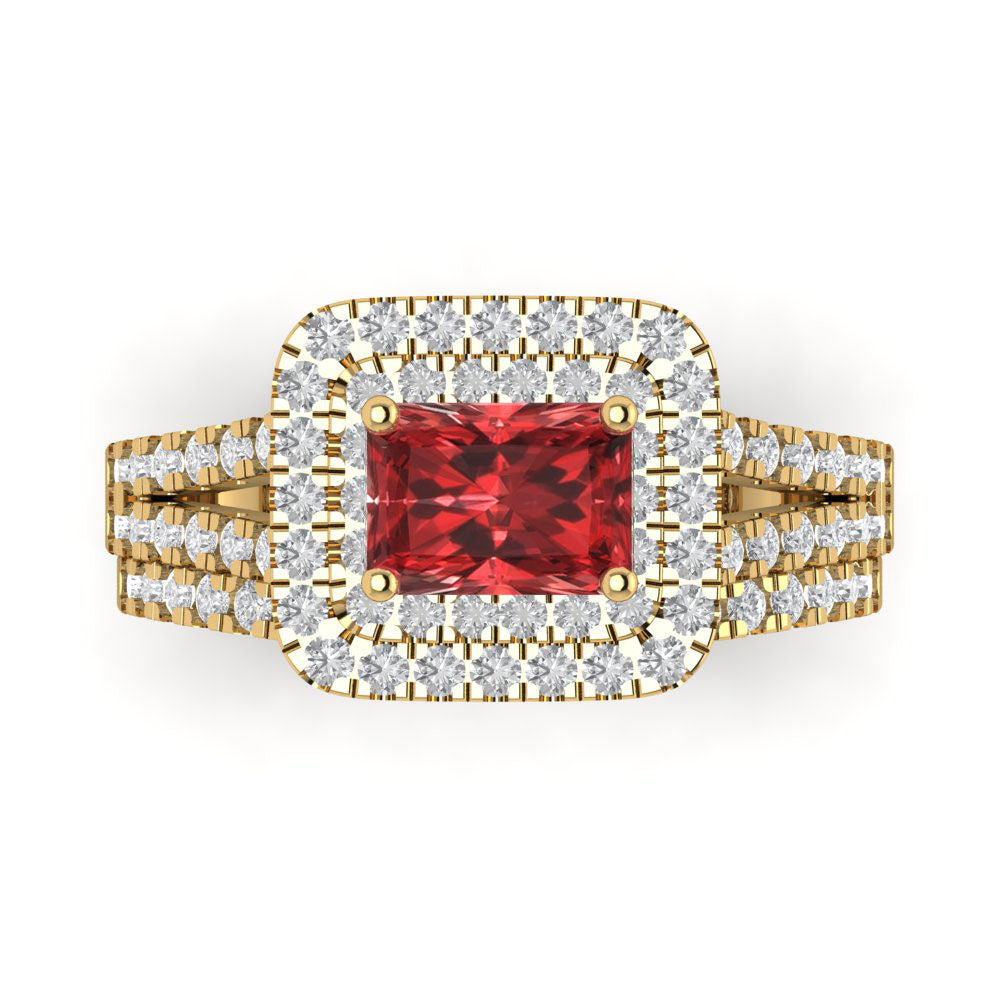 3.05 cttw Emerald Cut Natural Garnet Bridal Set - Solid Yellow Gold Engagement Ring & Wedding Band
