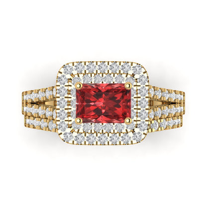 3.05 cttw Emerald Cut Natural Garnet Bridal Set - Solid Yellow Gold Engagement Ring & Wedding Band