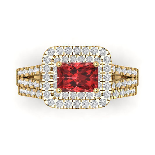 3.05 cttw Emerald Cut Natural Garnet Bridal Set - Solid Yellow Gold Engagement Ring & Wedding Band