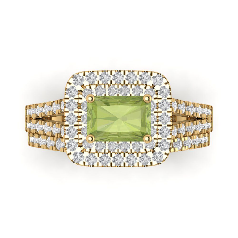 3.05 cttw Emerald Cut Natural Peridot Bridal Set - Solid Yellow Gold Engagement Ring & Wedding Band