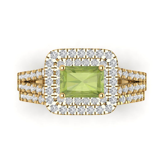 3.05 cttw Emerald Cut Natural Peridot Bridal Set - Solid Yellow Gold Engagement Ring & Wedding Band