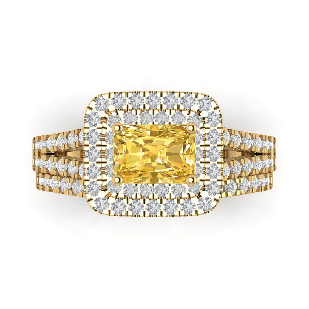 3.05 cttw Emerald Cut Natural Citrine Bridal Set - Solid Yellow Gold Engagement Ring & Wedding Band
