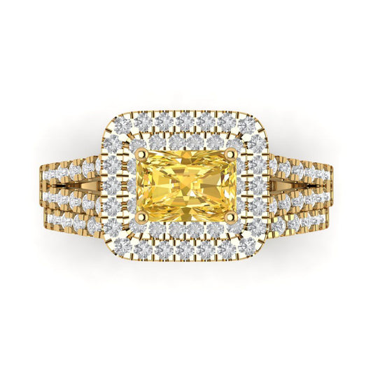 3.05 cttw Emerald Cut Natural Citrine Bridal Set - Solid Yellow Gold Engagement Ring & Wedding Band