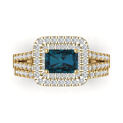 3.05 cttw Emerald Cut Natural London Blue Topaz Bridal Set - Solid Yellow Gold Engagement Ring & Wedding Band