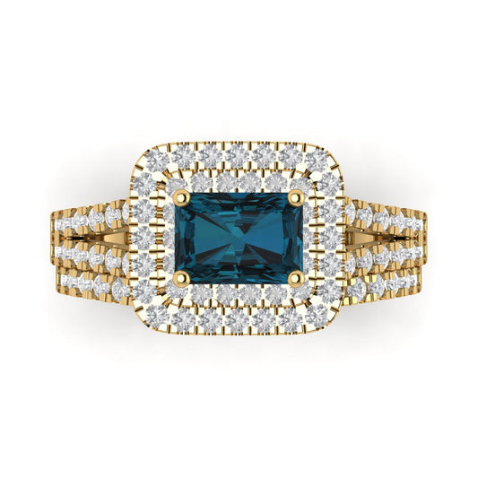3.05 cttw Emerald Cut Natural London Blue Topaz Bridal Set - Solid Yellow Gold Engagement Ring & Wedding Band