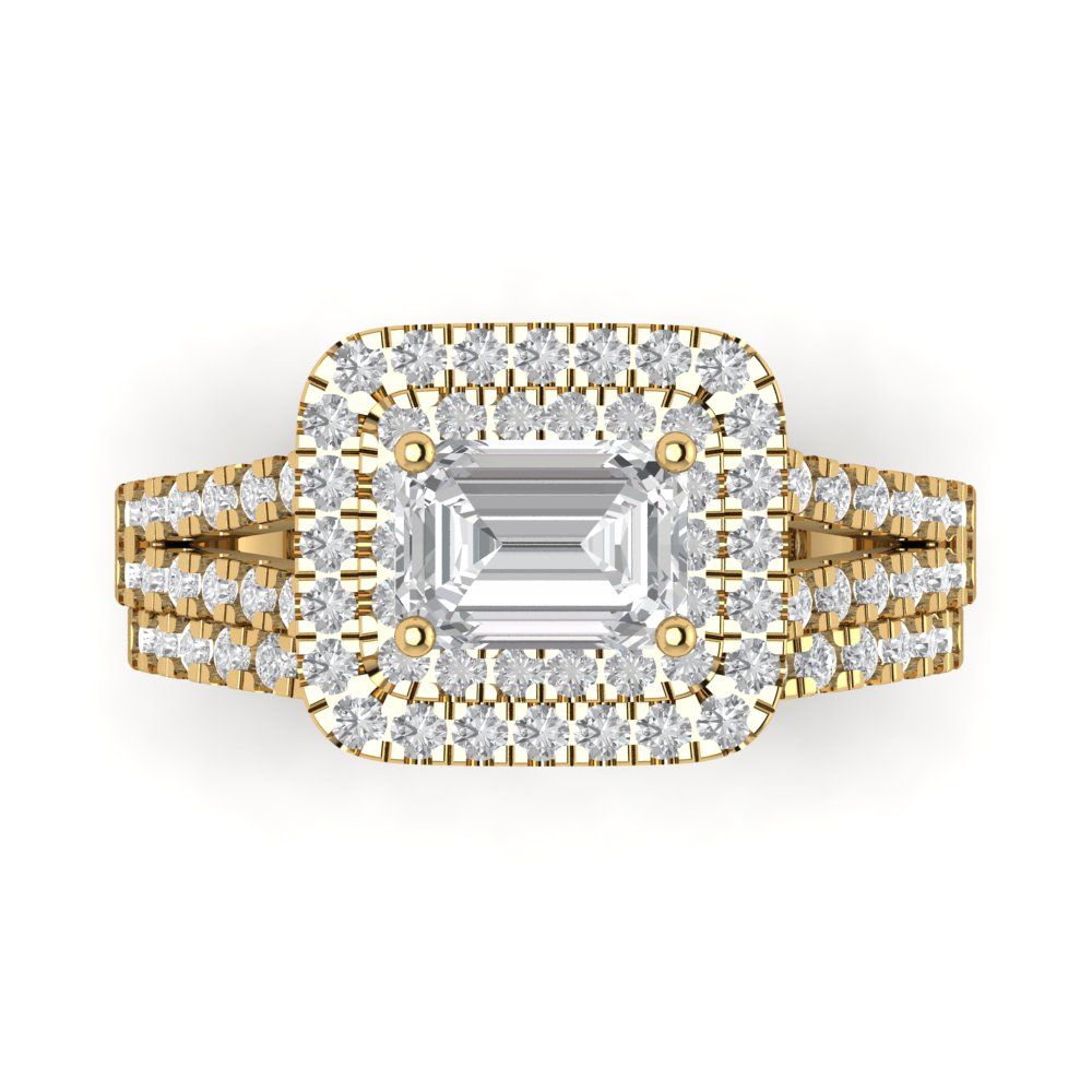 3.05 cttw Emerald Cut Moissanite Bridal Set - Solid Yellow Gold Engagement Ring & Wedding Band