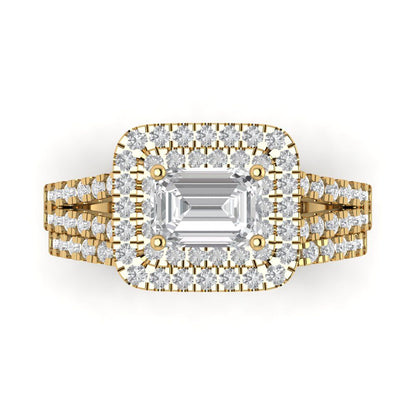 3.05 cttw Emerald Cut Moissanite Bridal Set - Solid Yellow Gold Engagement Ring & Wedding Band