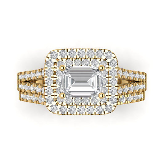 3.05 cttw Emerald Cut Moissanite Bridal Set - Solid Yellow Gold Engagement Ring & Wedding Band
